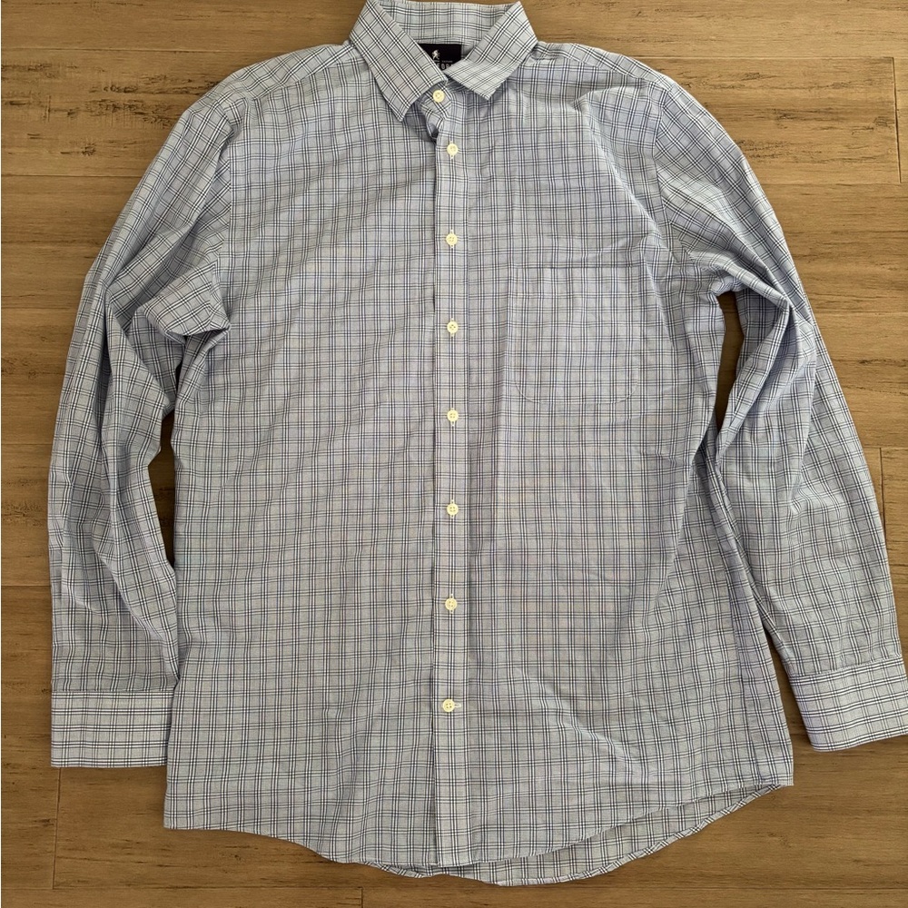 Stafford Blue & White Checkered Casual Button Down Shirt